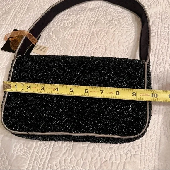 NWT Hand-Beaded Skull & Bones Purse Bag by From India To You, Black/Silver - Picture 15 of 17